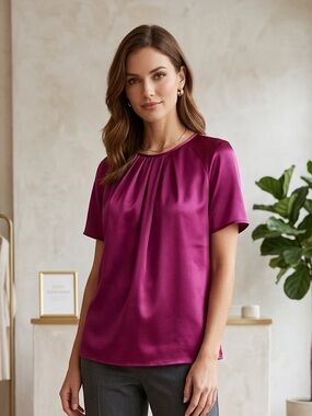 MICHAEL Michael Kors Magenta Satin Short-Sleeve Blouse